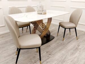 Orion Gold Dining Table with Polar White Sintered Stone Top