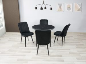 Royal Marmar Black Wooden Round Dining Set